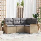 Gartensofa-set mit Kissen 4 pcs Beige Poly-Rattan