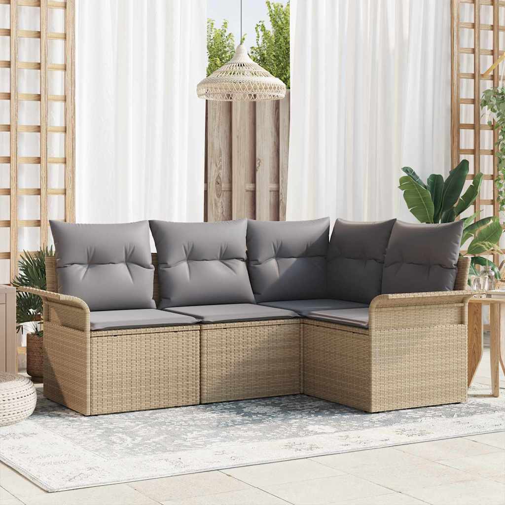 Gartensofa-set mit Kissen 4 pcs Beige Poly-Rattan