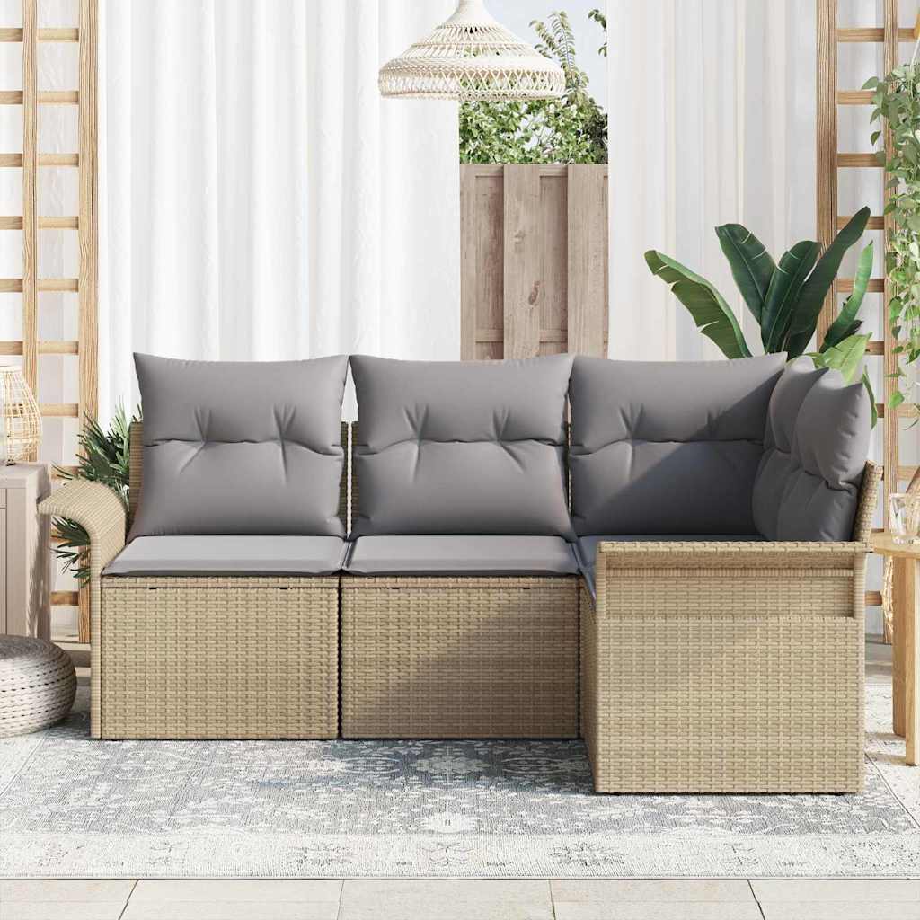 Gartensofa-set mit Kissen 4 pcs Beige Poly-Rattan