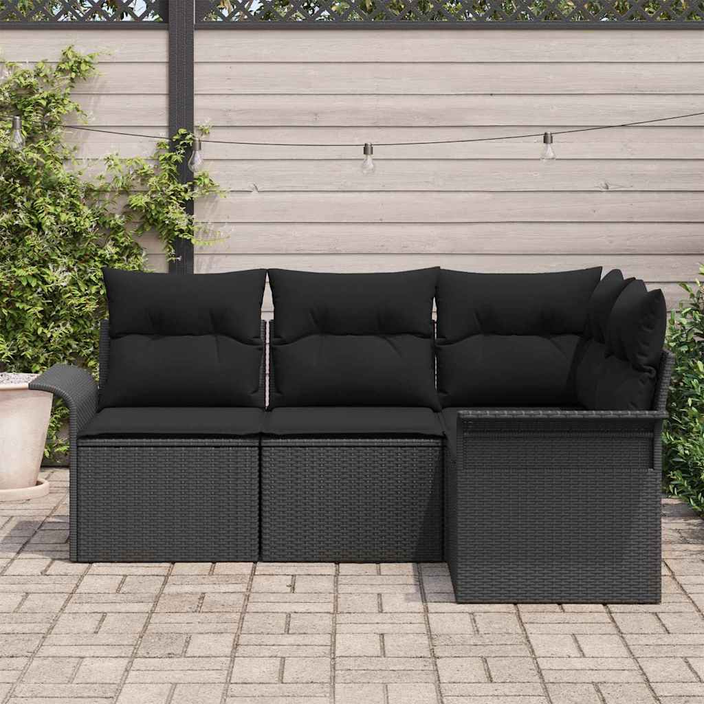 Gartensofa-set mit Kissen 4 pcs Schwarz Poly-Rattan