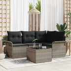 Gartensofa-set mit Kissen 5 pcs Grau Poly-Rattan
