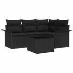 Gartensofa-set mit Kissen 5 pcs Schwarz Poly-Rattan