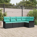 Gartensofa-set mit Kissen 5 pcs Schwarz Poly-Rattan