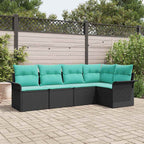 Gartensofa-set mit Kissen 5 pcs Schwarz Poly-Rattan
