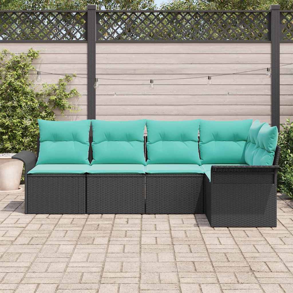 Gartensofa-set mit Kissen 5 pcs Schwarz Poly-Rattan