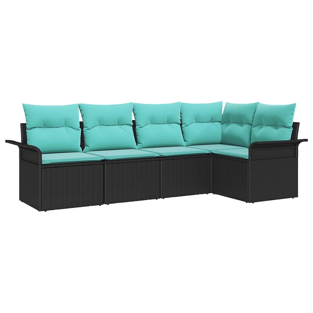 Gartensofa-set mit Kissen 5 pcs Schwarz Poly-Rattan
