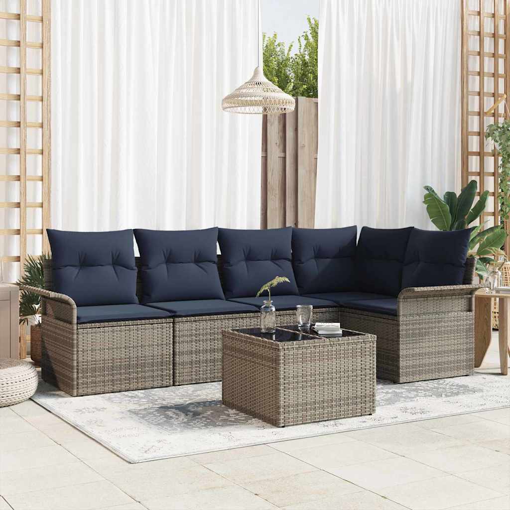 Gartensofa-set mit Kissen 6 pcs Grau Poly-Rattan