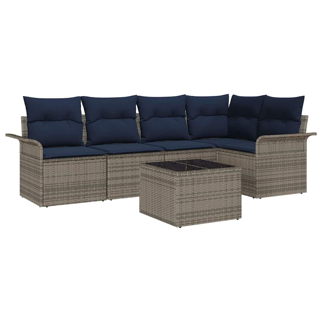 Gartensofa-set mit Kissen 6 pcs Grau Poly-Rattan