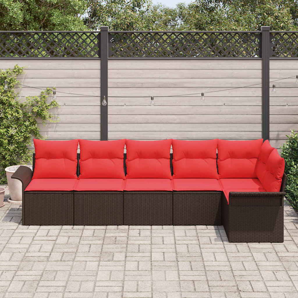 Gartensofa-set mit Kissen 6 pcs Braun Poly-Rattan