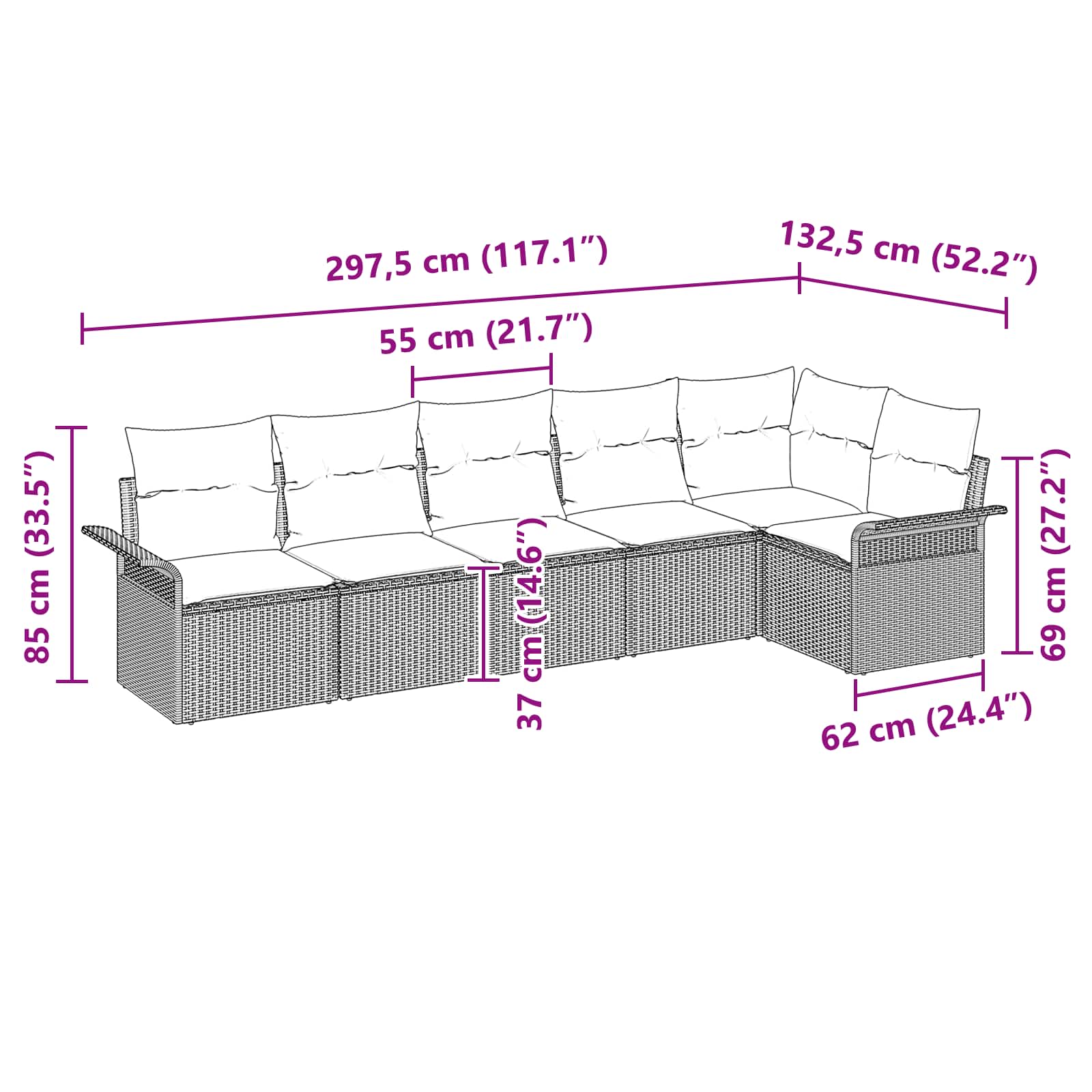 Gartensofa-set mit Kissen 6 pcs Braun Poly-Rattan