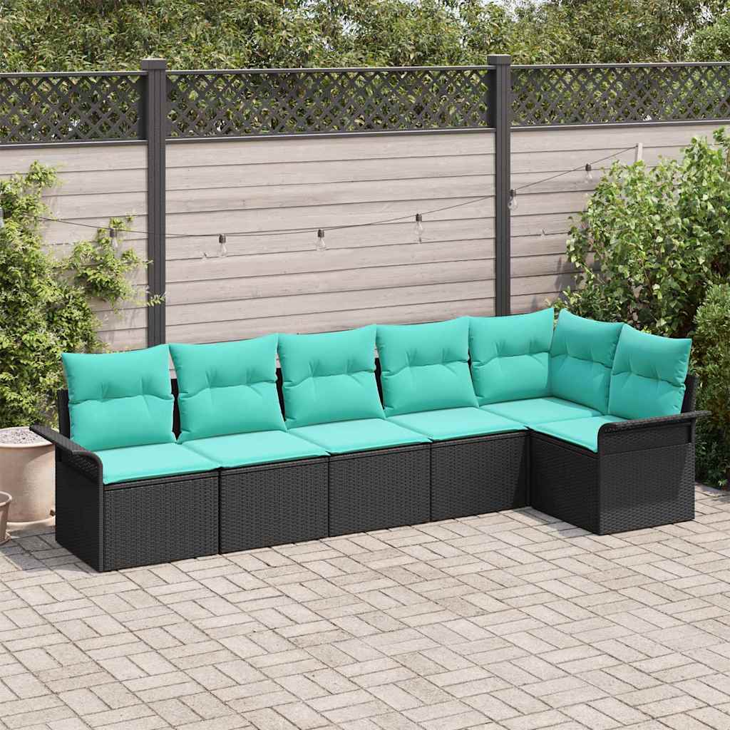 Gartensofa-set mit Kissen 6 pcs Schwarz Poly-Rattan