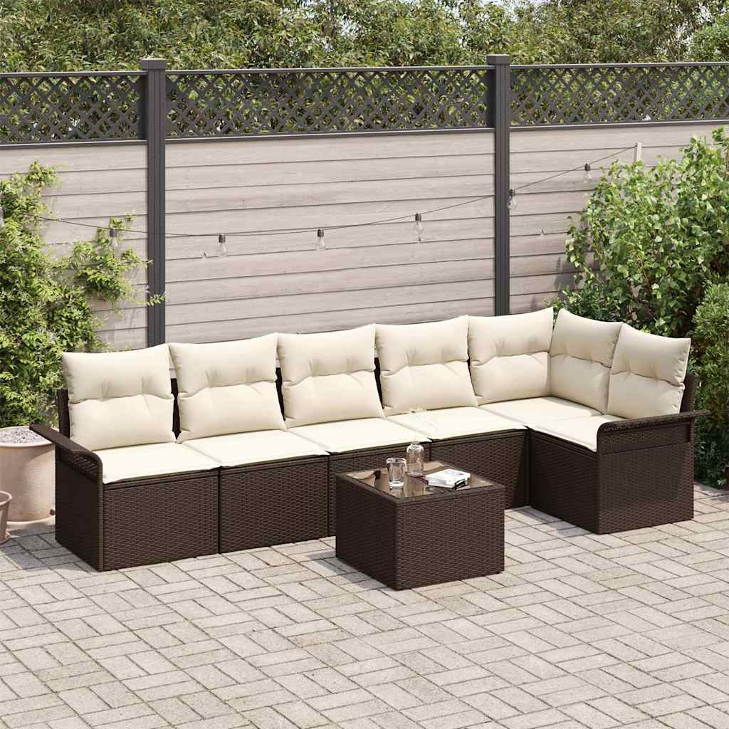 Gartensofa-set mit Kissen 7 pcs Braun Poly-Rattan