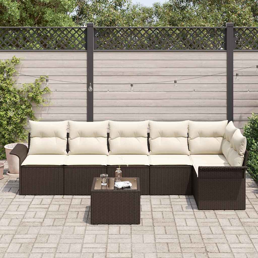 Gartensofa-set mit Kissen 7 pcs Braun Poly-Rattan