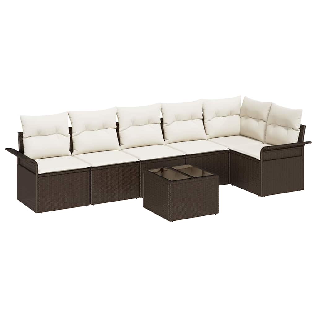 Gartensofa-set mit Kissen 7 pcs Braun Poly-Rattan