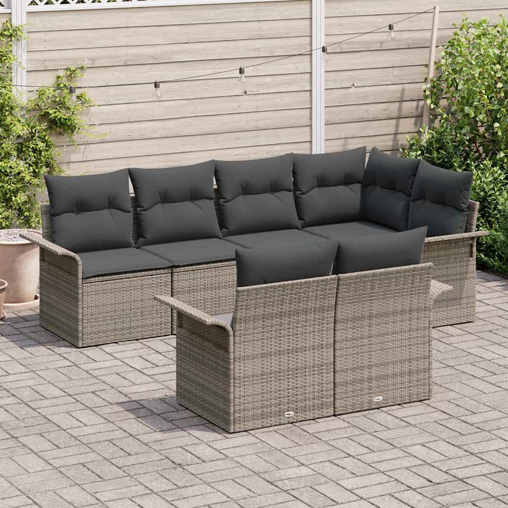 Gartensofa-set mit Kissen 7 pcs Grau Poly-Rattan