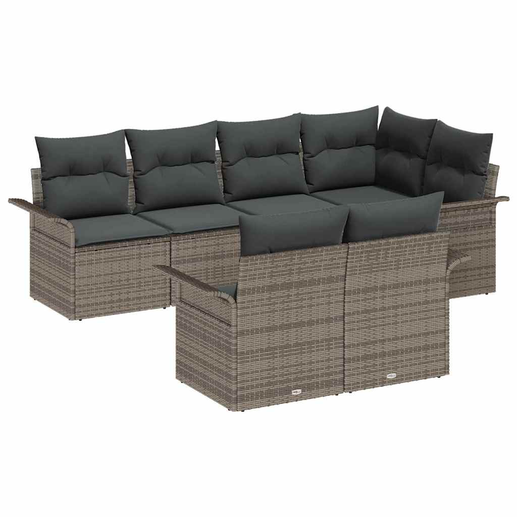 Gartensofa-set mit Kissen 7 pcs Grau Poly-Rattan