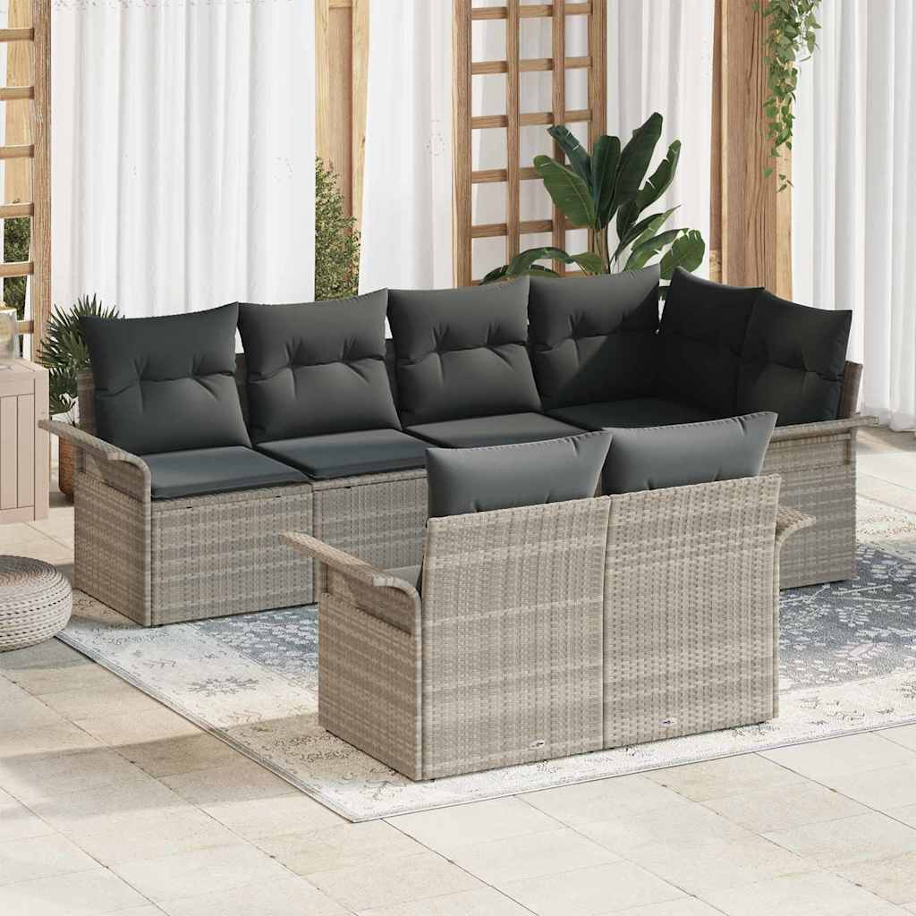 Gartensofa-set mit Kissen 7 pcs Hellgrau Poly-Rattan