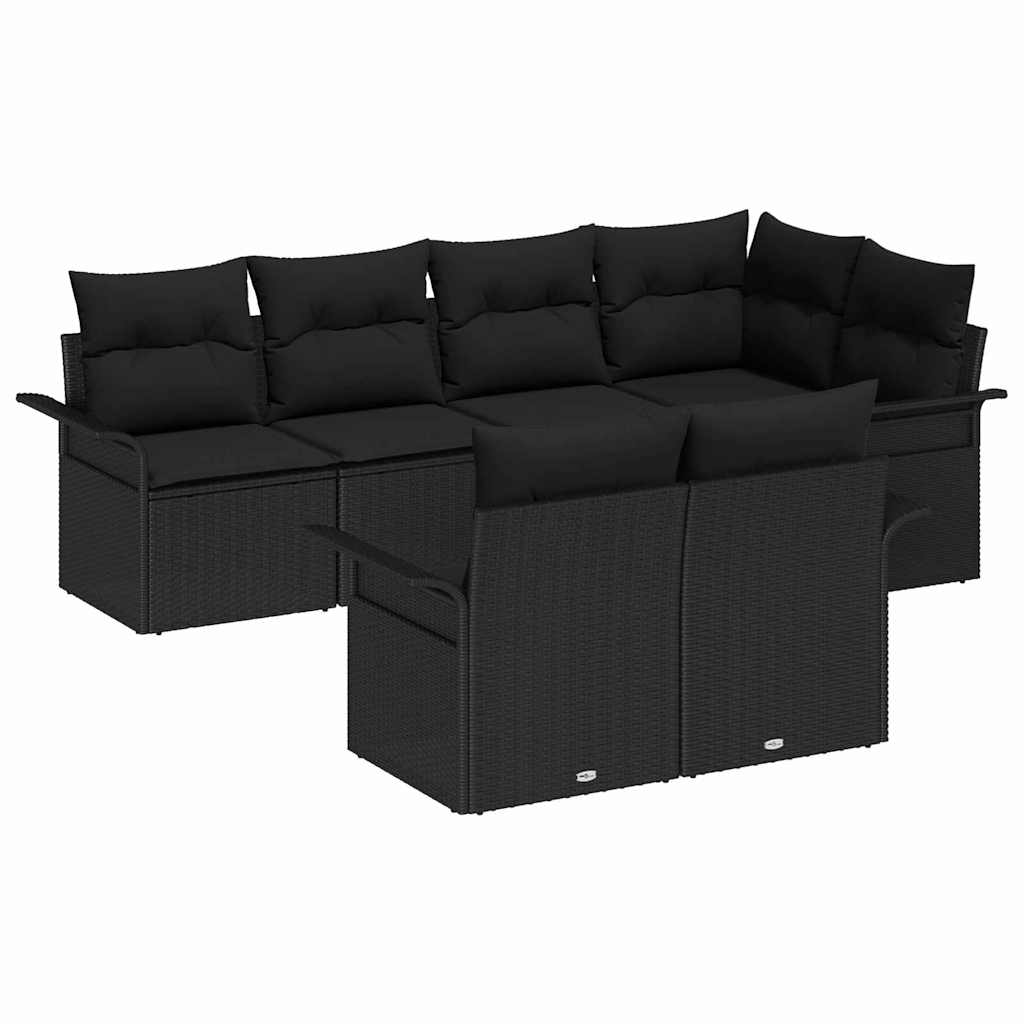 Gartensofa-set mit Kissen 7 pcs Schwarz Poly-Rattan