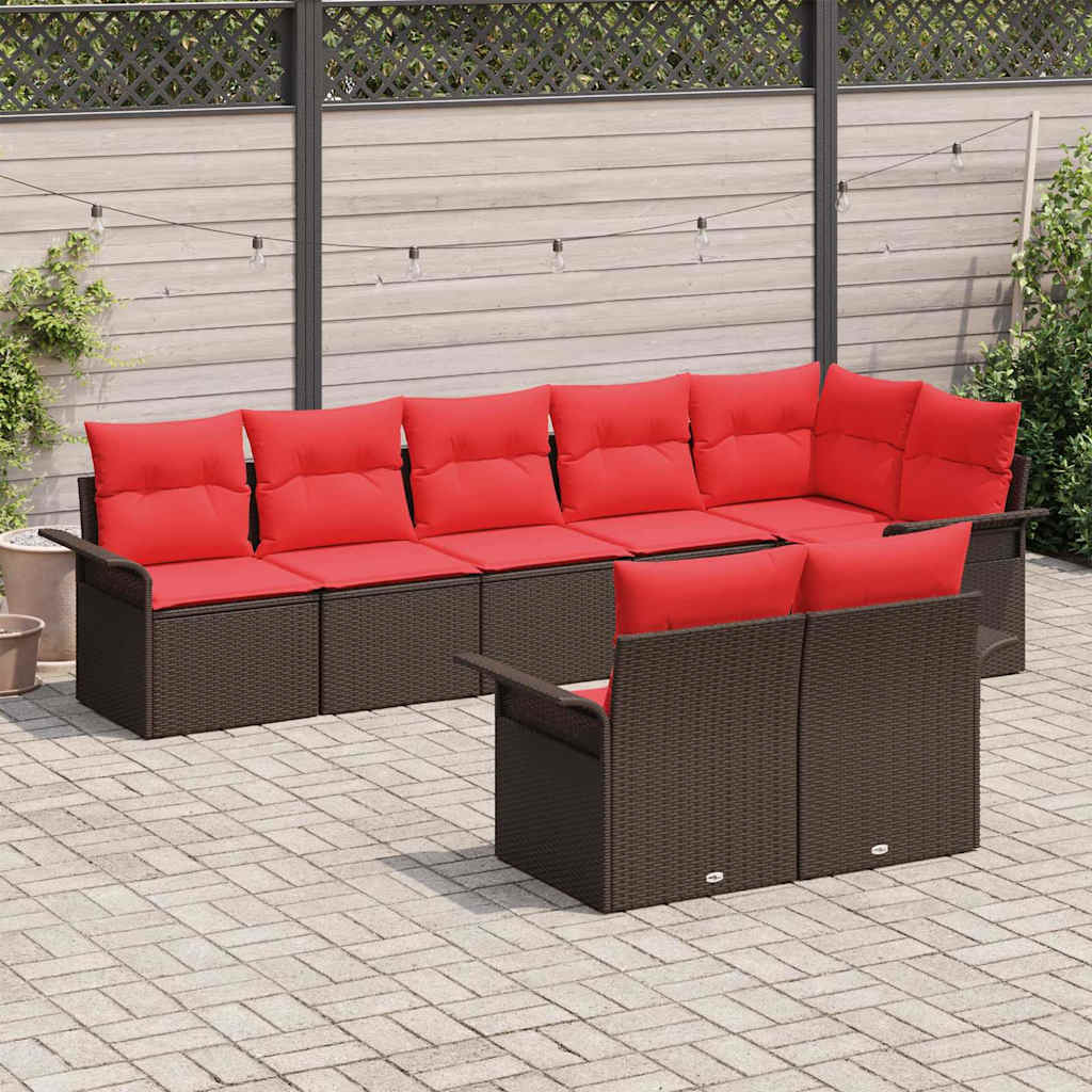 Gartensofa-set mit Kissen 8 pcs Braun Poly-Rattan