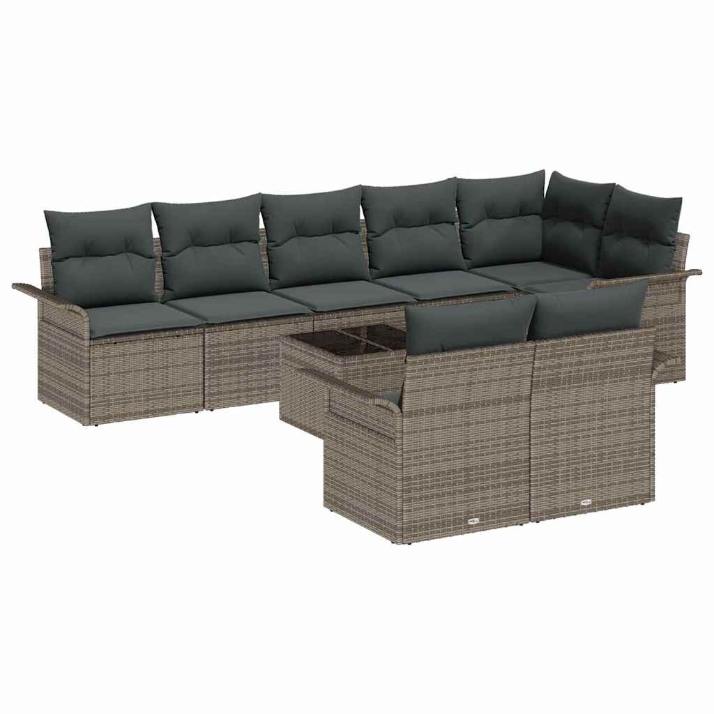 Gartensofa-set mit Kissen 9 pcs Grau Poly-Rattan