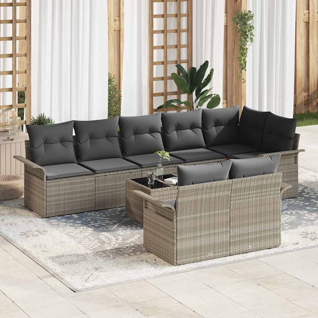 Gartensofa-set mit Kissen 9 pcs Hellgrau Poly-Rattan