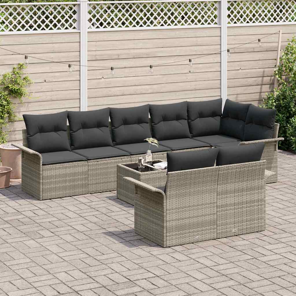 Gartensofa-set mit Kissen 9 pcs Hellgrau Poly-Rattan