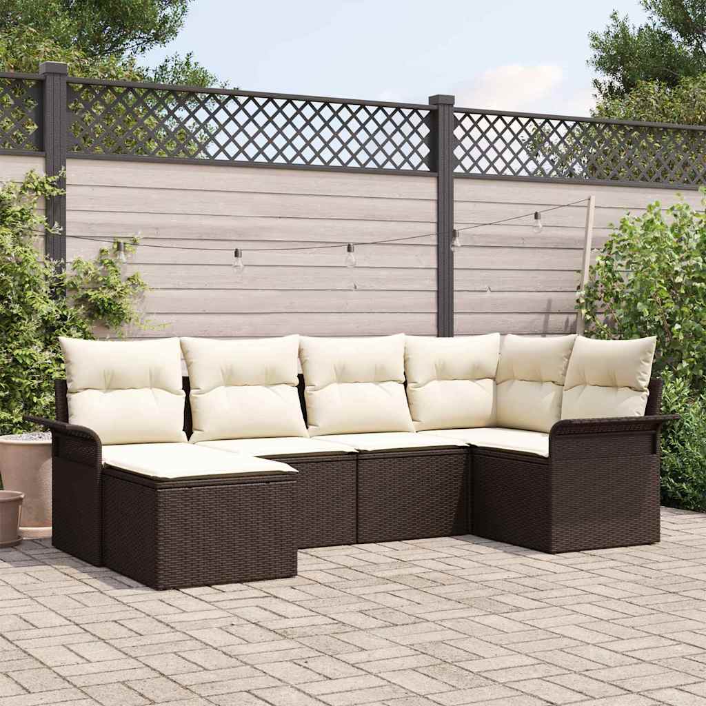 Gartensofa-set mit Kissen 6 pcs Braun Poly-Rattan