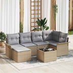 Gartensofa-set mit Kissen 7 pcs Beige Poly-Rattan