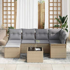 Gartensofa-set mit Kissen 7 pcs Beige Poly-Rattan