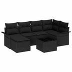 Gartensofa-set mit Kissen 7 pcs Schwarz Poly-Rattan