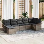 Gartensofa-set mit Kissen 7 pcs Grau Poly-Rattan