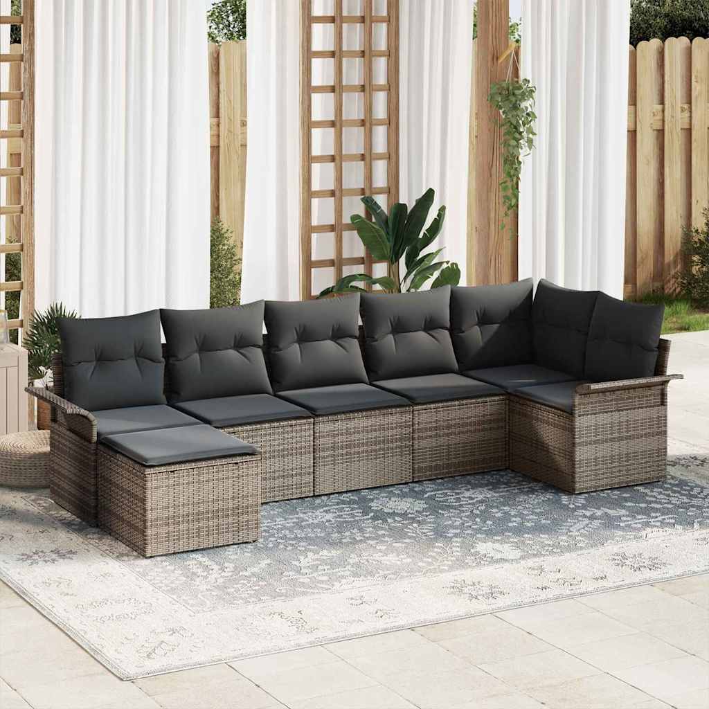 Gartensofa-set mit Kissen 7 pcs Grau Poly-Rattan
