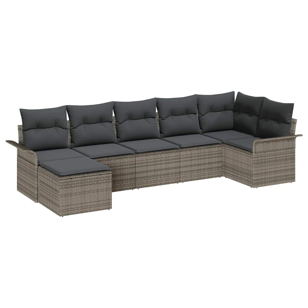 Gartensofa-set mit Kissen 7 pcs Grau Poly-Rattan