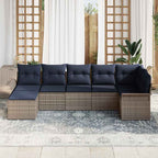 Gartensofa-set mit Kissen Grau Poly-Rattan