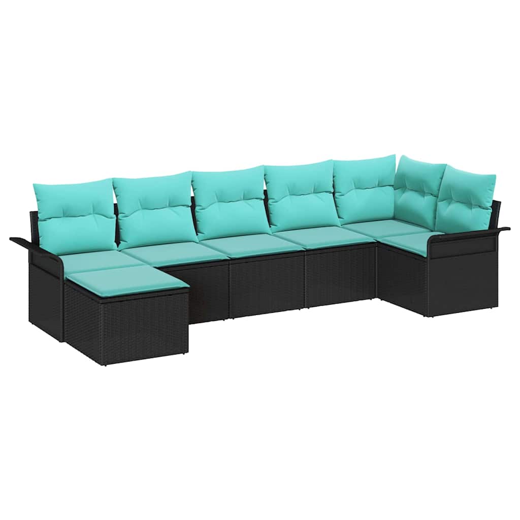 Gartensofa-set mit Kissen 7 pcs Schwarz Poly-Rattan