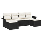 Gartensofa-set mit Kissen 6 pcs Schwarz Poly-Rattan