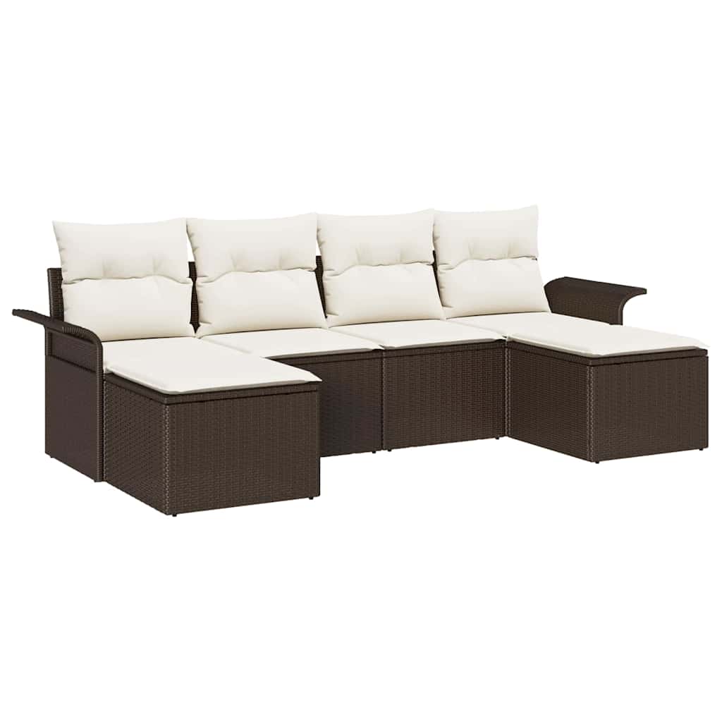 Gartensofa-set mit Kissen 6 pcs Braun Poly-Rattan