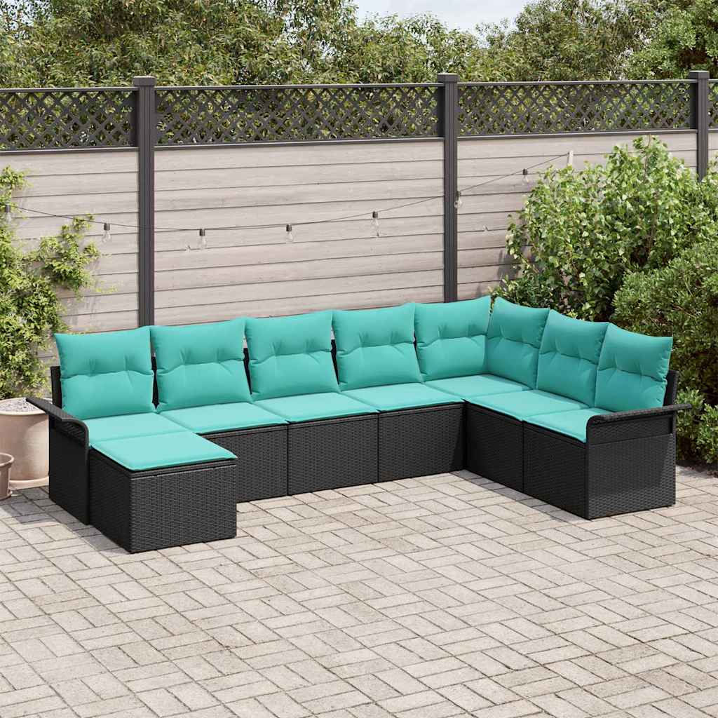 Gartensofa-set mit Kissen 8 pcs Schwarz Poly-Rattan