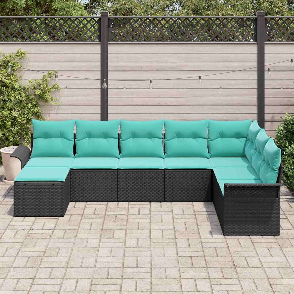 Gartensofa-set mit Kissen 8 pcs Schwarz Poly-Rattan