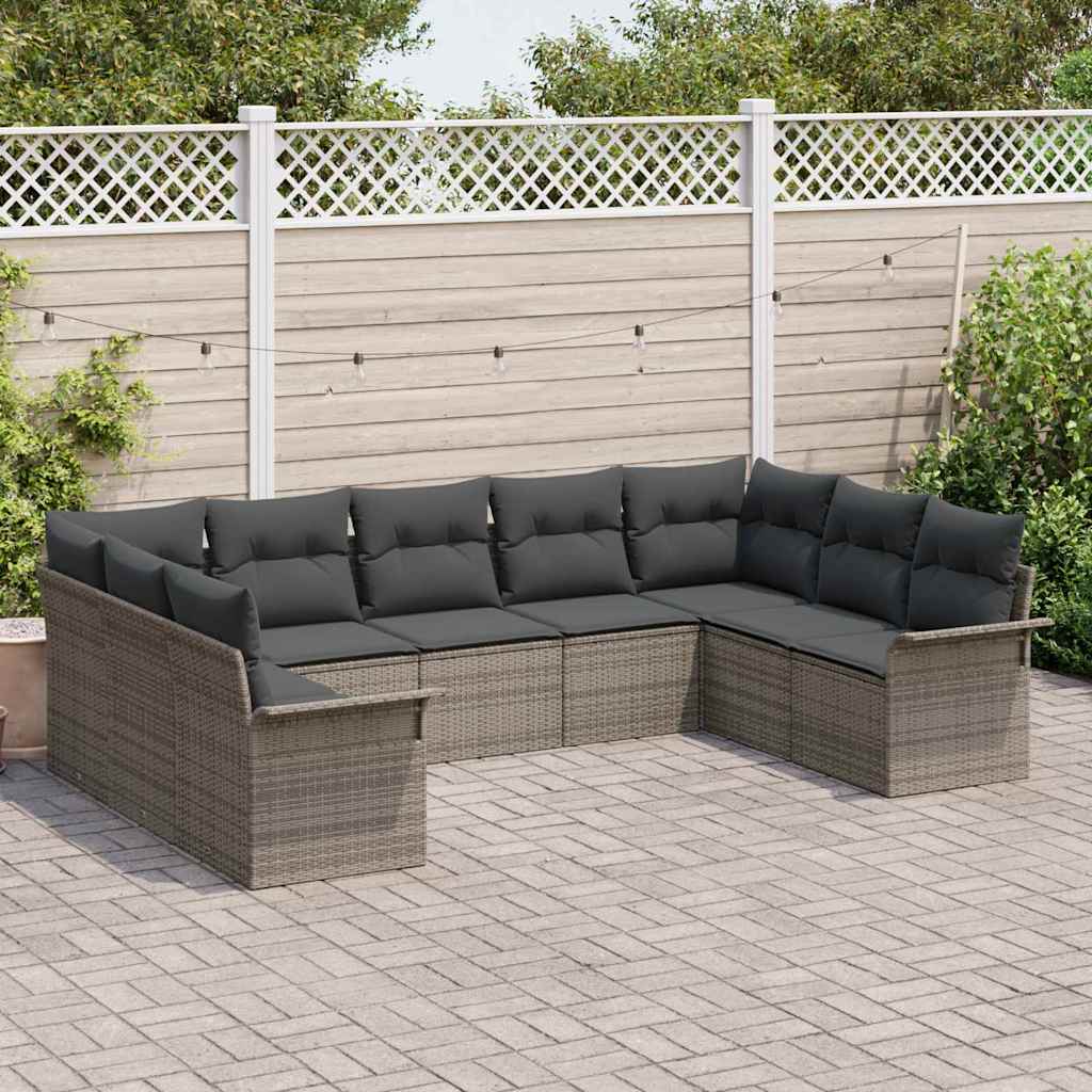 Gartensofa-set mit Kissen Grau Poly-Rattan