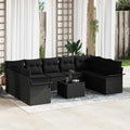 Gartensofa-set mit Kissen 10 pcs Schwarz Poly-Rattan