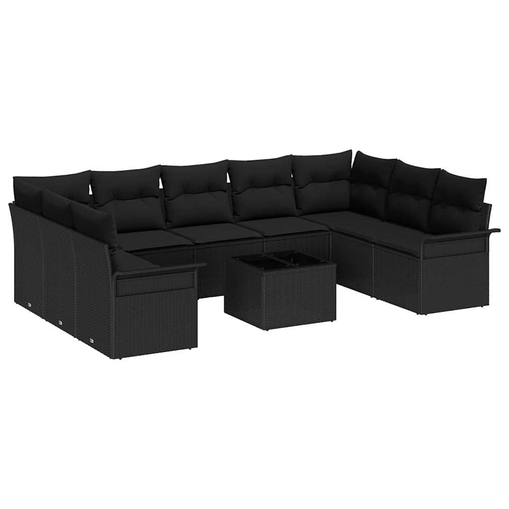 Gartensofa-set mit Kissen 10 pcs Schwarz Poly-Rattan