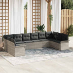 Gartensofa-set mit Kissen 10 pcs Hellgrau Poly-Rattan