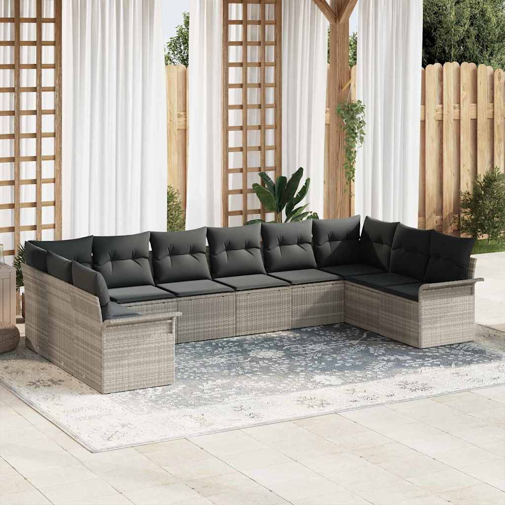 Gartensofa-set mit Kissen 10 pcs Hellgrau Poly-Rattan