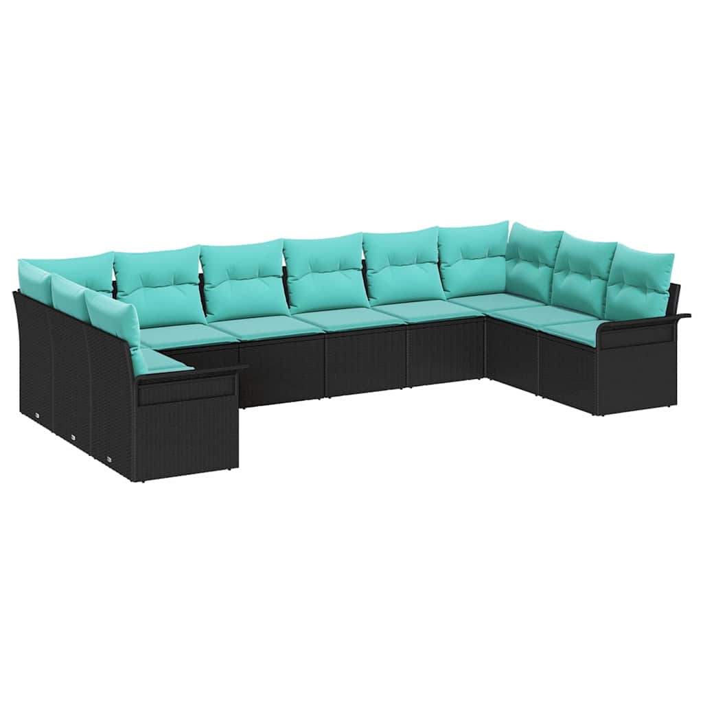 Gartensofa-set mit Kissen 10 pcs Schwarz Poly-Rattan