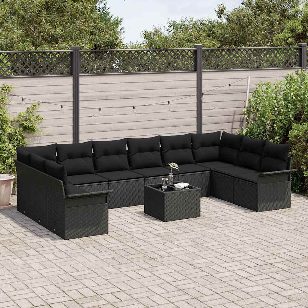 Gartensofa-set mit Kissen 11 pcs Schwarz Poly-Rattan