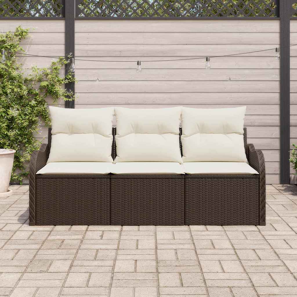 Gartensofa-set mit Kissen 3 pcs Braun Poly-Rattan