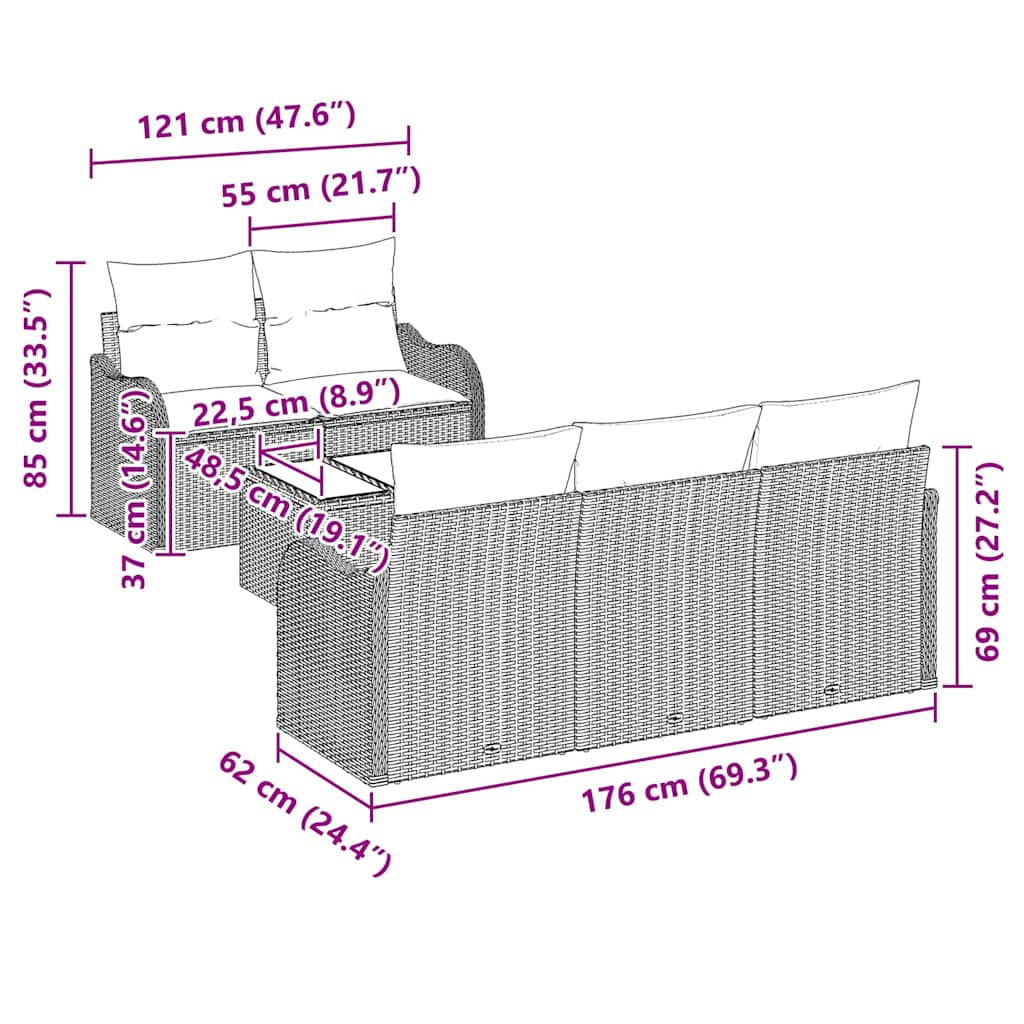 Gartensofa-set Grau Poly-Rattan