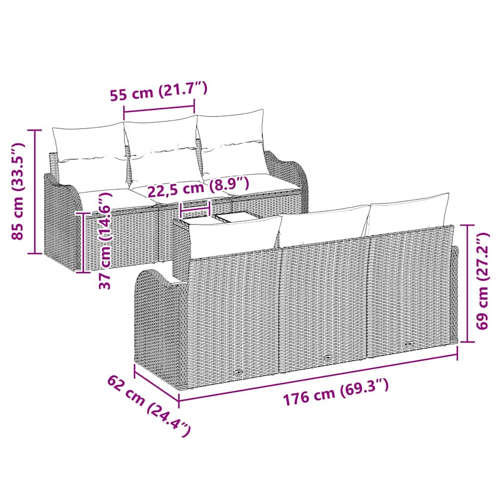 Gartensofa-set Grau 55 x 55 x 37 cm Poly-Rattan