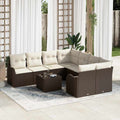 Gartensofa-set mit Kissen mit Speicher 9 pcs Braun Poly-Rattan